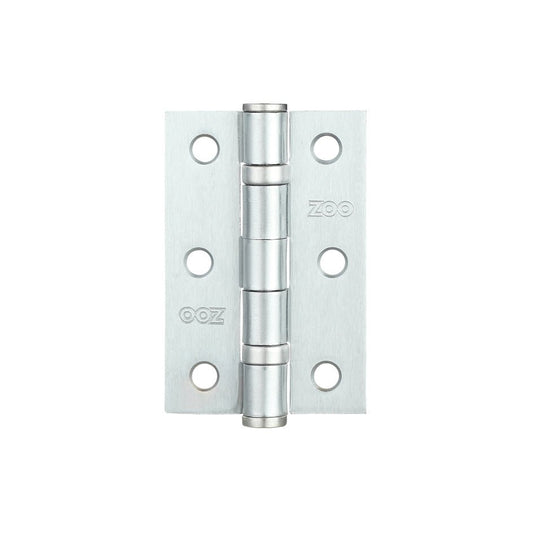 Zoo Hardware Door Hinge 2 Ball Bearing measuring 3" x 2" x 2mm, constructed of metal with a polished finish, featuring four holes for easy installation.