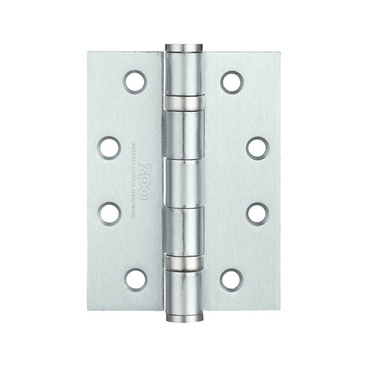 Zoo Hardware Ball Bearing Hinge in steel, measuring 102 x 76 x 3 mm, features a polished finish with multiple holes for installation.
