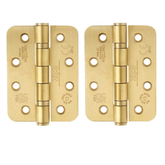 Grade 13 Hinges – Ball Bearing 102mm x 76mm x 3mm Radius Corner – PVD Satin Brass