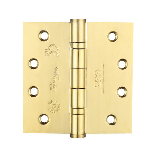 Zoo Hardware Grade 13 Ball Bearing Hinge in stainless steel, Grade 201, measuring 100 x 100 x 3mm, featuring a polished surface and six screw holes for installation.