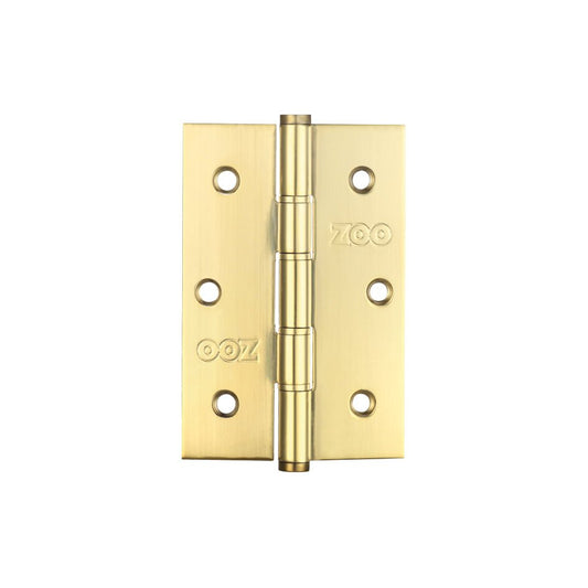 Zoo Hardware Stainless Steel Slim Knuckle Door Hinge measuring 76 x 52 x 1.5mm, shown in a polished brass finish with six mounting holes and a central pin mechanism.