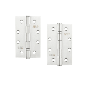 Zoo Hardware Slim Knuckle Bearing Hinge in stainless steel, measuring 102 x 63 x 2.5mm, featuring a polished finish and multiple holes for easy installation.