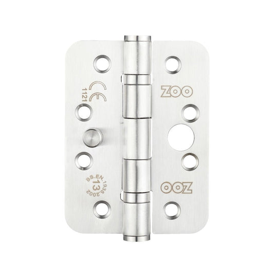 Zoo Hardware Stainless Steel Dog Bolt Door Hinge measuring 4" x 3" x 3mm, featuring a polished finish with multiple holes for easy installation, and a centered bolt for added security.