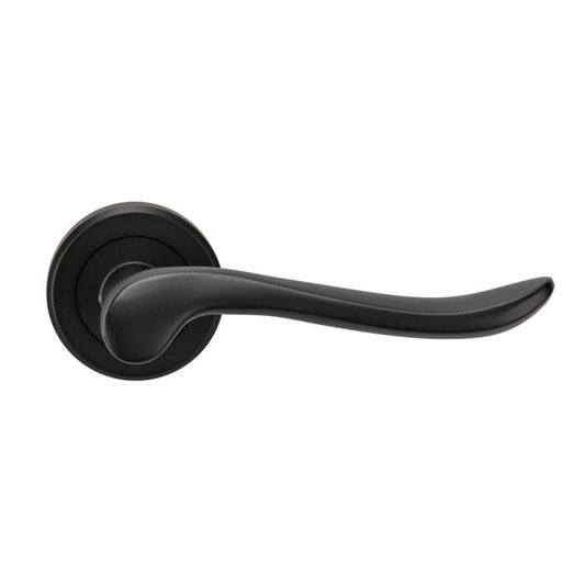 Carlisle Brass Verdun Lever On Rose in a black finish, featuring a sleek, curved lever design attached to a round rose plate.
