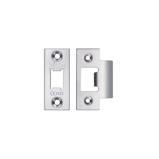 Zoo Hardware Spare Accessory Pack for Heavy Duty Tubular Latch, featuring stainless steel components with a brushed finish, includes a latch plate and strike plate with pre-drilled holes for easy installation.