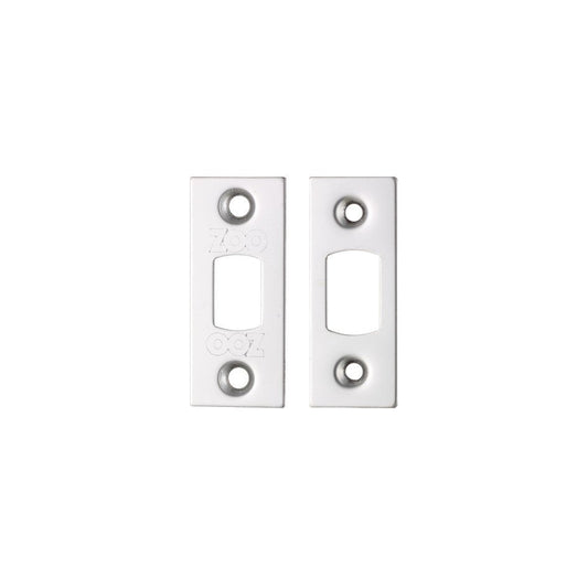 Zoo Hardware Spare Accessory Pack for Heavy Duty Tubular Deadbolts consisting of two metallic strike plates in a silver finish, featuring pre-drilled holes for easy installation.