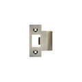 Zoo Hardware Tubular Latch Tongue Strikes in polished brass, featuring a rectangular plate with a cutout for the latch and two screw holes for installation.