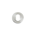 Zoo Hardware Oval Profile Escutcheon measuring 50mm in diameter, with a polished stainless steel finish and an oval cutout center for keyhole access.