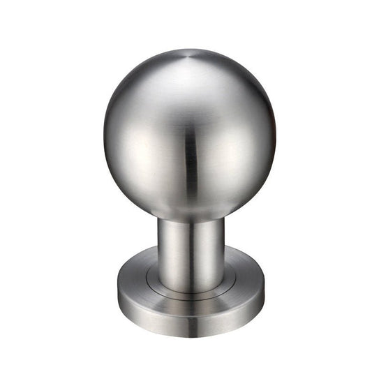 Zoo Hardware Ball Mortice Knob with a 55mm ball diameter, featuring a brushed stainless steel finish and a cylindrical base with a circular plate.
