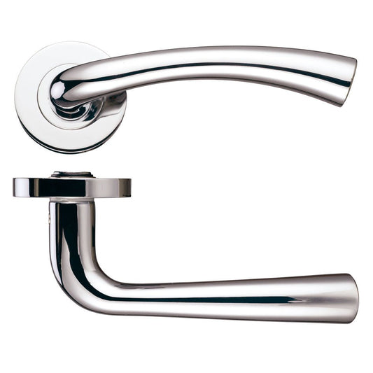 Zoo Hardware Florence Lever - Screw On Rose in polished chrome, featuring a curved lever design and a round rose plate for easy installation.
