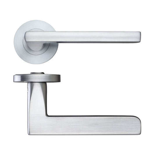 Zoo Hardware Venice Lever - Screw On Rose in brushed stainless steel, featuring a sleek lever design and a round rose plate for easy installation.