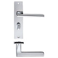 Zoo Hardware Venice Lever Bathroom handle on backplate measuring 180x43mm with 57mm centers in a polished chrome finish. The design features a straight lever handle and a keyhole above the handle.