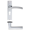 Zoo Hardware Amalfi Lever Euro Lock with 47.5mm centres, mounted on a backplate measuring 180x43mm, featuring a polished chrome finish and a sleek lever design.