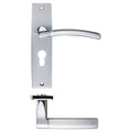 Zoo Hardware Amalfi Lever Euro Lock on Backplate in a polished finish, measuring 180x43mm and featuring a sleek curved handle on a rectangular backplate with a keyhole opening.
