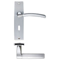 Zoo Hardware Amalfi Lever Lock with 57mm centres on a rectangular backplate measuring 180x43mm, featuring a sleek silver finish and curved lever handle design.