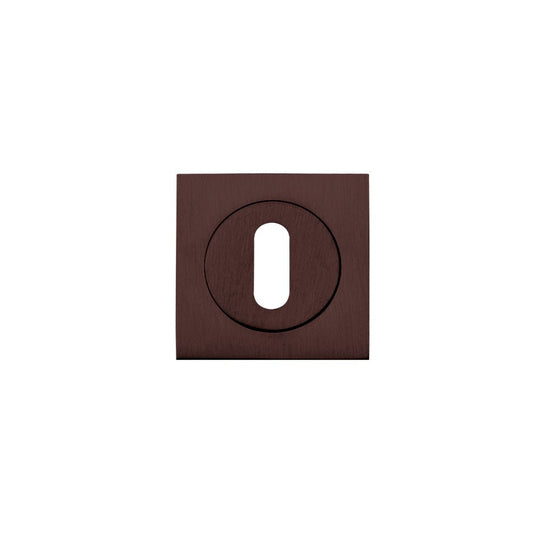 Zoo Hardware Square Escutcheon - Standard Keyway in a bronze finish, featuring a square shape with a circular keyhole cutout and a brushed texture.