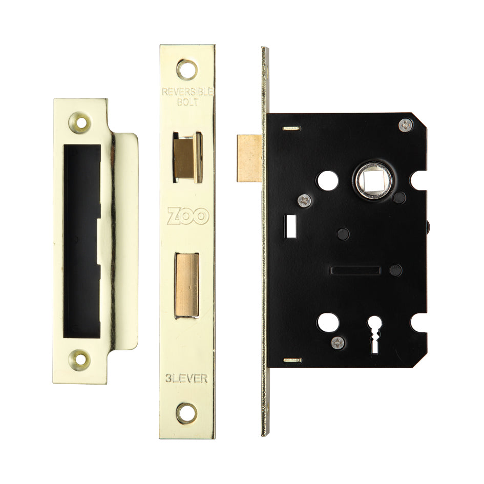 3 Lever Mortice Sashlock, 64mm - 57mm Centres, Square