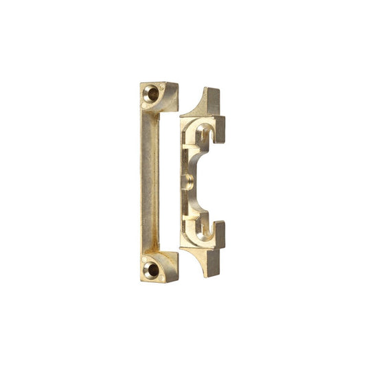 Zoo Hardware Contract Tubular Rebate Kit in brass, featuring two components with a smooth finish and pre-drilled holes for easy installation.