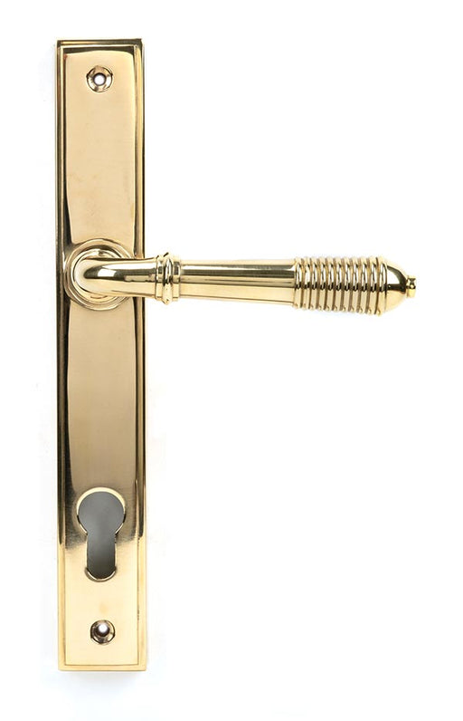 Polished Brass Reeded Slimline Lever Espag. Lock Set.