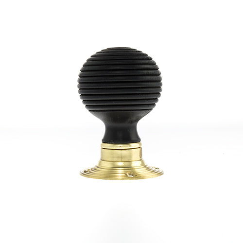 Old English Whitby Ebony Wood Reeded Mortice Knob on 60mm Face Fix Rose.