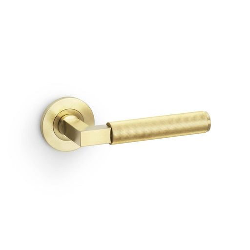 AW - Hurricane Reeded Lever on Round Rose - Satin Brass PVD