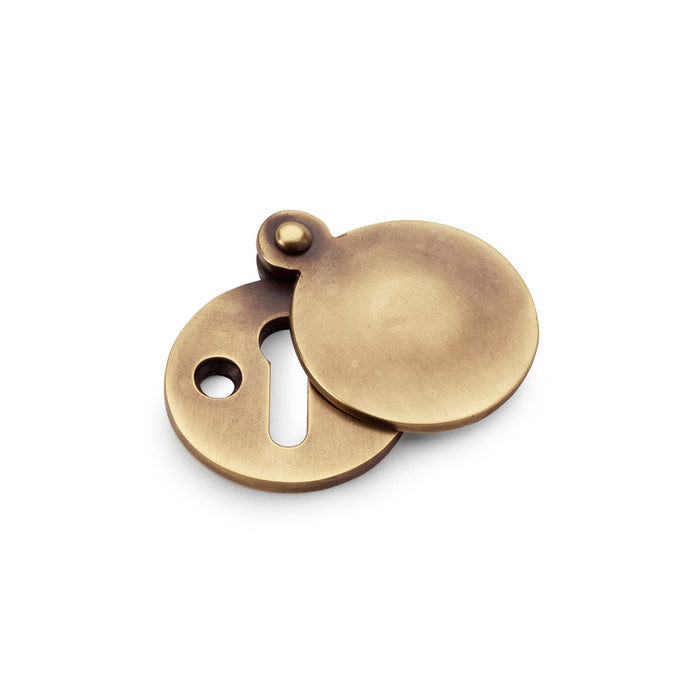 Alexander & Wilks Standard Key Profile Round Escutcheon with Harris Design Cover - Antique Brass