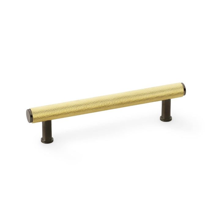 AW - Crispin Dual Finish Knurled T-bar Cupboard Handles Handle - Satin Brass and Dark Bronze PVD - Centres 128mm